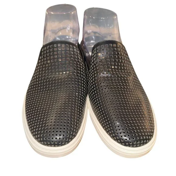 Via Spiga Womens Rina Mule Size 8 Black Leather Perforated Flat Sporty Shoe Slip - Picture 3 of 7